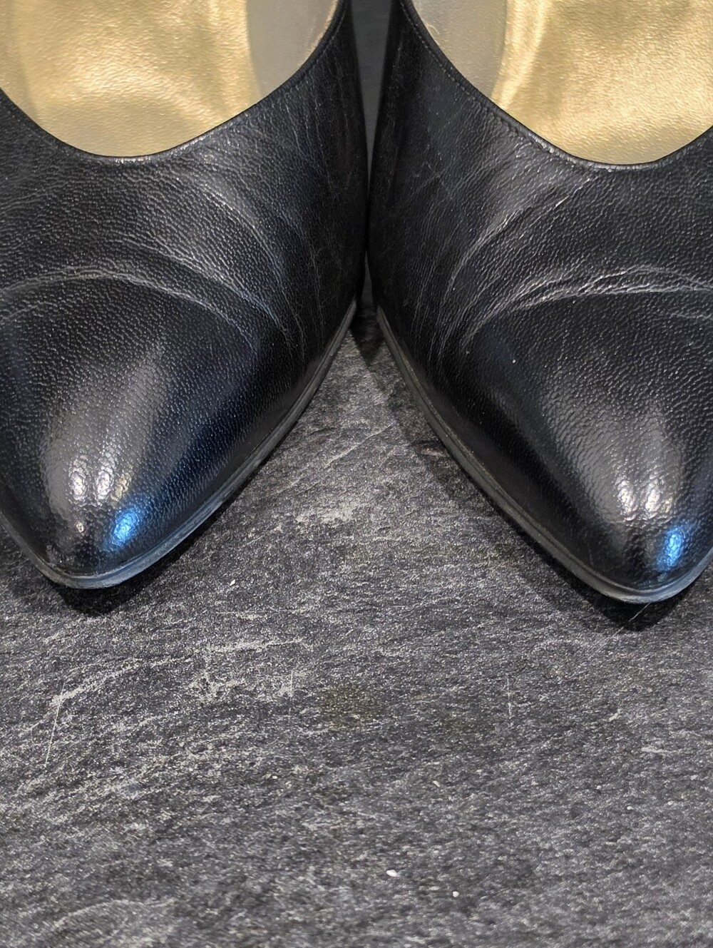 Yves Saint Laurent Size 37 Black Leather Pointed Pumps with Gold Insole - Picture 3 of 12